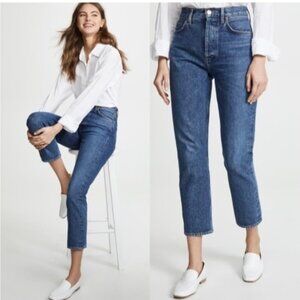 AGOLDE Riley Straight Crop Jeans Transfer Dark Blue Size 28